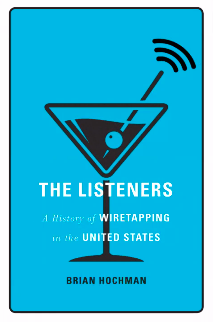Book cover for THE LISTENERS, featuring a martini glass with a surveillance transmitter hidden inside.