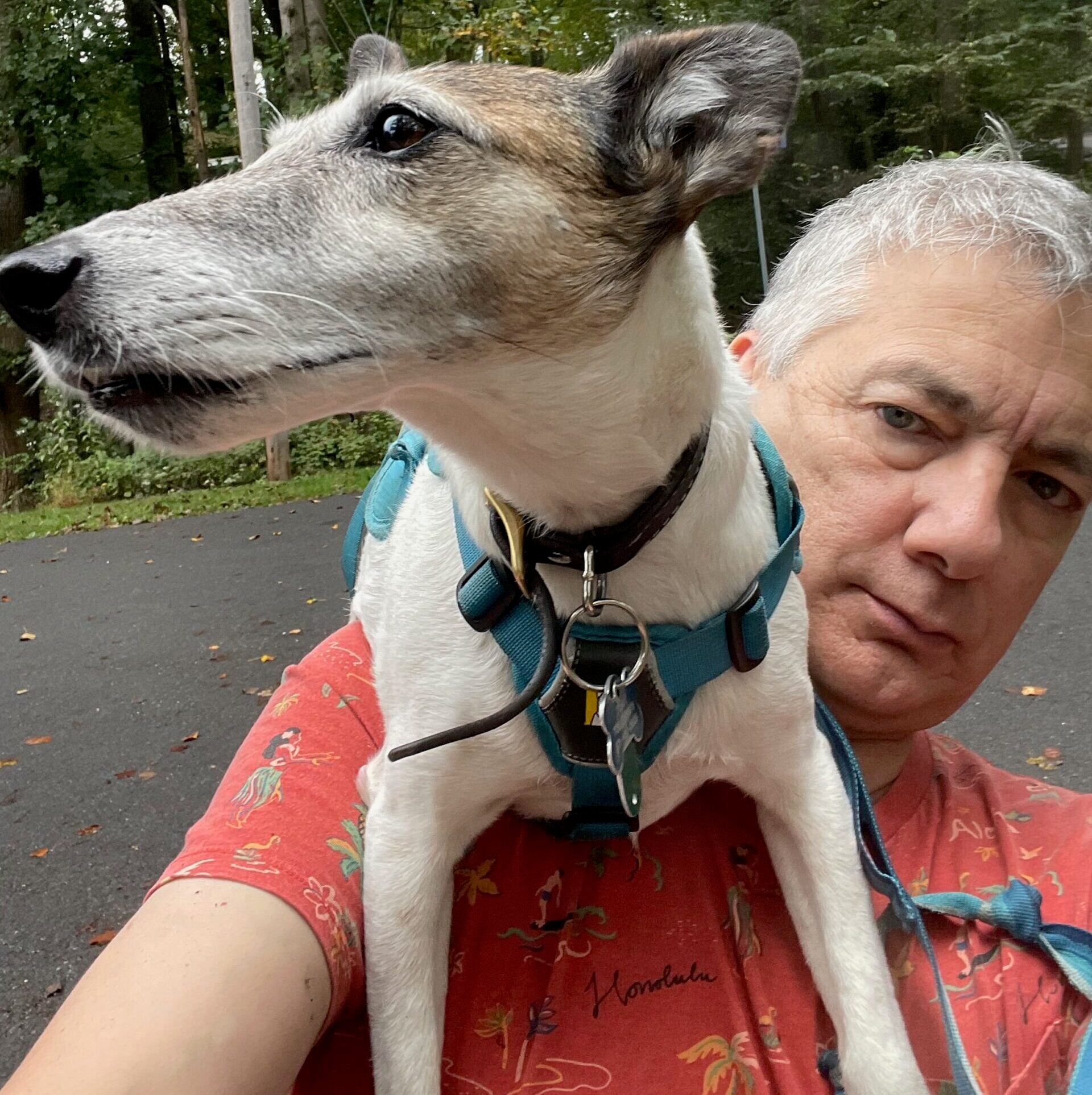 Duncan Wu and Topsy the rescue dog.