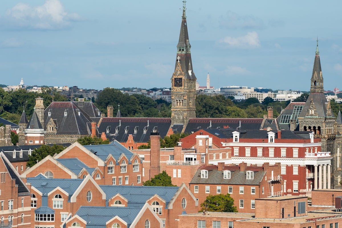 View of campus, centering on Healy Hall clockower